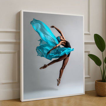 Elegant Ballet Dancer With Flowing Blue Scarf Canvas Wall Art