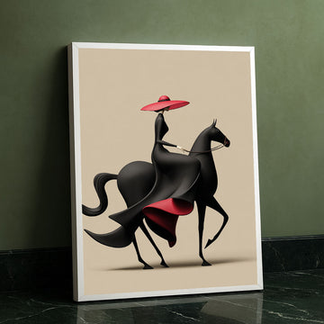 Striking Woman In Black Dress Riding Horse Canvas Wall Art