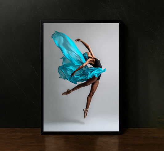 Elegant Ballet Dancer With Flowing Blue Scarf Canvas Wall Art
