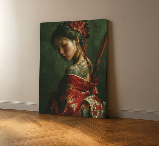 Enchanting Samurai Woman With Tattoos Canvas Wall Art