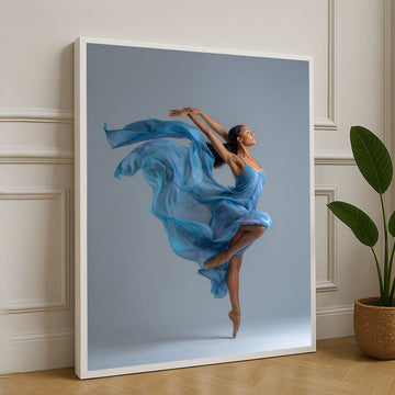 Elegant Ballerina In Flowing Blue Dress Canvas Wall Art