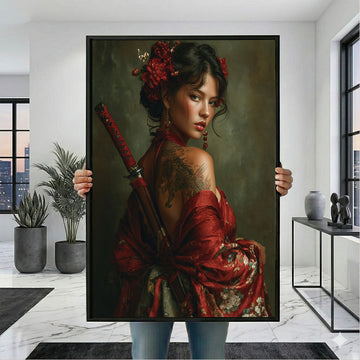 Enchanting Samurai Woman With Tattoos Canvas Wall Art