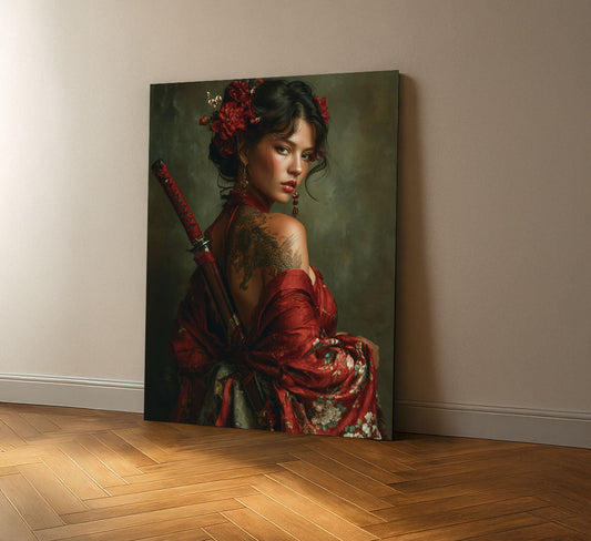 Enchanting Samurai Woman With Tattoos Canvas Wall Art