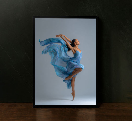 Elegant Ballerina In Flowing Blue Dress Canvas Wall Art