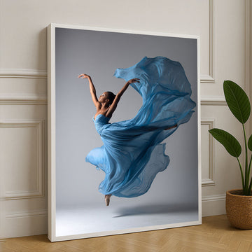 Graceful Ballerina In Flowing Blue Gown Canvas Wall Art