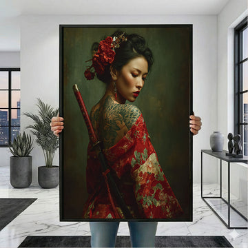Enchanting Samurai Woman With Tattoos Canvas Wall Art