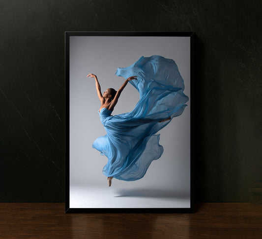 Graceful Ballerina In Flowing Blue Gown Canvas Wall Art