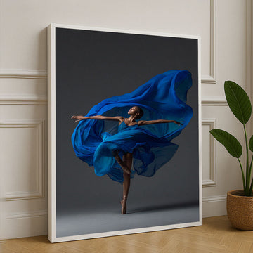 Elegant Ballerina In Flowing Blue Dress Canvas Wall Art
