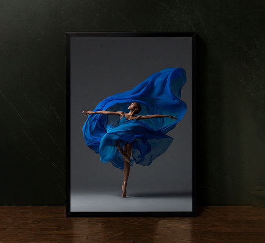 Elegant Ballerina In Flowing Blue Dress Canvas Wall Art