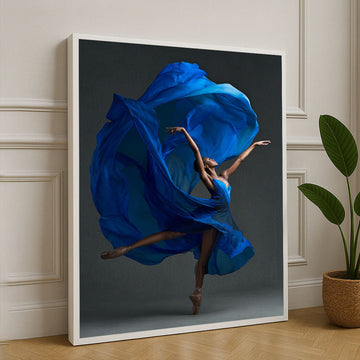 Elegant Ballerina In Flowing Blue Gown Canvas Wall Art