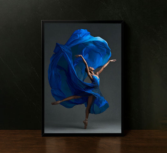 Elegant Ballerina In Flowing Blue Gown Canvas Wall Art