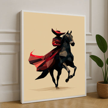 Dynamic Geometric Horse Rider In Red Canvas Wall Art