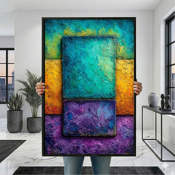 Vibrant Teal And Purple Abstract Texture Canvas Wall Art