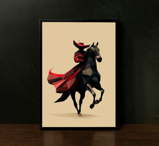 Dynamic Geometric Horse Rider In Red Canvas Wall Art
