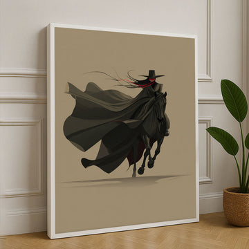 Mysterious Dark Rider On Horse Canvas Wall Art