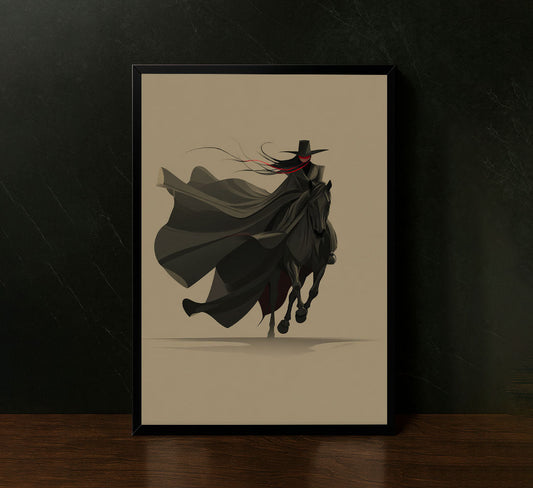Mysterious Dark Rider On Horse Canvas Wall Art