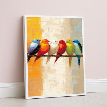 Vibrant Colorful Birds On Branch Canvas Wall Art