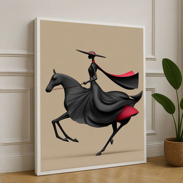 Elegant Black Horse And Rider Fashion Canvas Wall Art