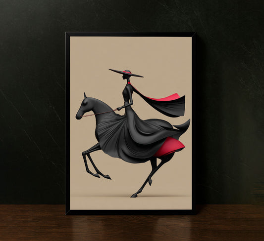 Elegant Black Horse And Rider Fashion Canvas Wall Art