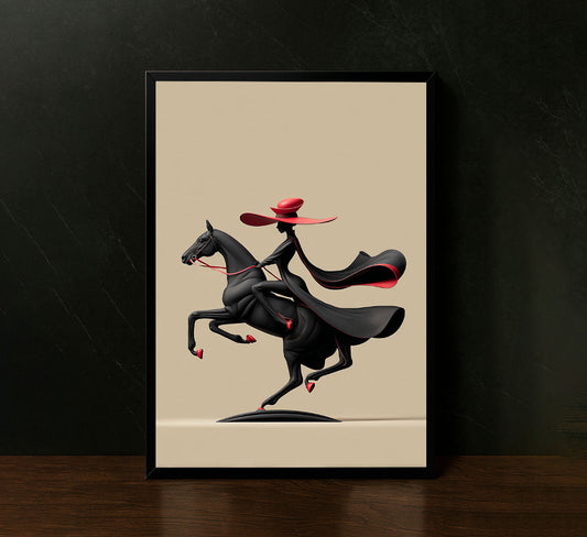 Stylish Equestrian Elegance In Black And Red Canvas Wall Art