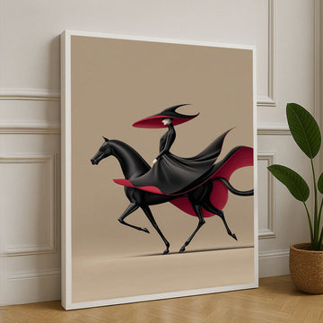 Elegant Woman On Black Horse Fashion Canvas Wall Art
