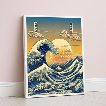 Japanese Wave Sunset Inspired Canvas Wall Art Masterpiece