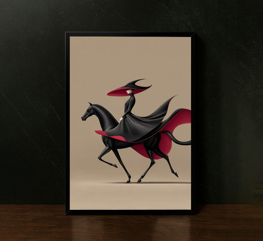Elegant Woman On Black Horse Fashion Canvas Wall Art