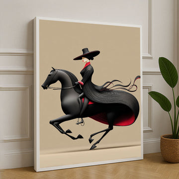 Elegant Equestrian Lady In Black And Red Canvas Wall Art