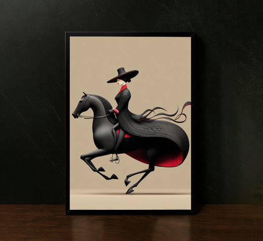 Elegant Equestrian Lady In Black And Red Canvas Wall Art