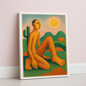 Abstract Desert Figure With Sun Canvas Wall Art