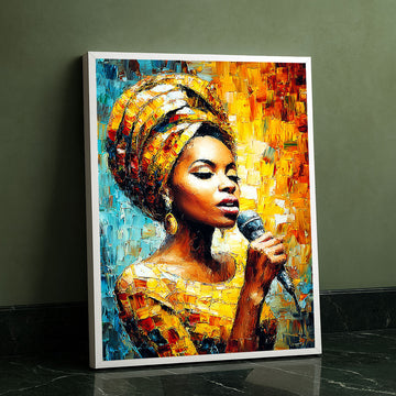 Vibrant African Woman Singing In Colorful Headwrap Canvas Wall Art