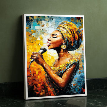 Vibrant African Woman Singing In Colorful Dress Canvas Wall Art