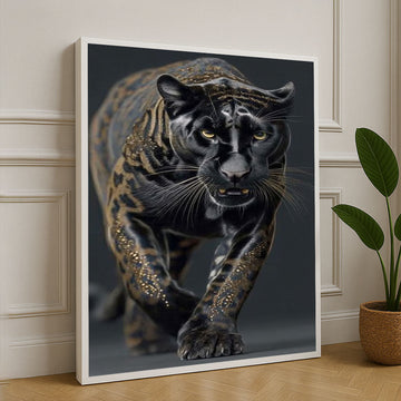 Majestic Black Panther With Golden Accents Canvas Wall Art