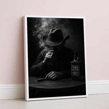Moody Cowboy Smoking Cigar With Whiskey Canvas Wall Art