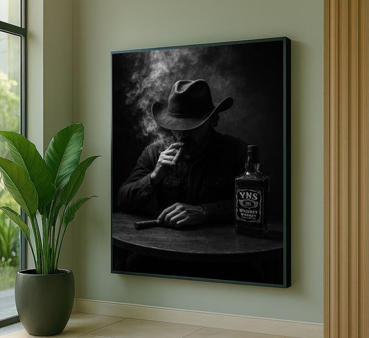 Moody Cowboy Smoking Cigar With Whiskey Canvas Wall Art