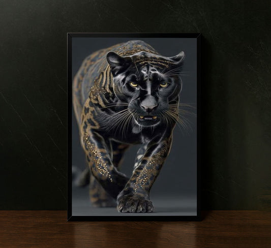Majestic Black Panther With Golden Accents Canvas Wall Art