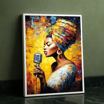 Vibrant African Woman Singing With Microphone Canvas Wall Art