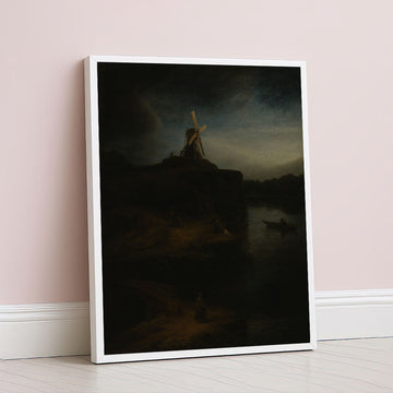 Romantic Windmill At Dusk Landscape Canvas Wall Art