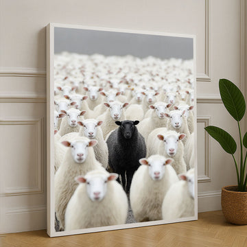Unique Black Sheep Among White Flock Canvas Wall Art