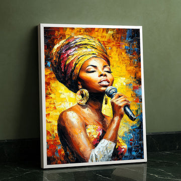 Vibrant African Woman Singing With Microphone Canvas Wall Art
