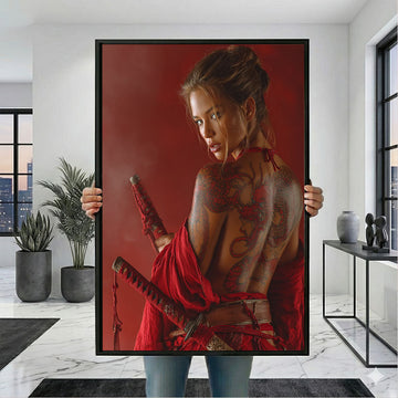 Enchanting Samurai Woman With Tattoos Canvas Wall Art
