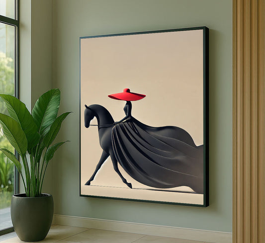 Elegant Woman In Flowing Black Dress Canvas Wall Art