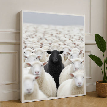 Striking Black Sheep Among White Flock Canvas Wall Art