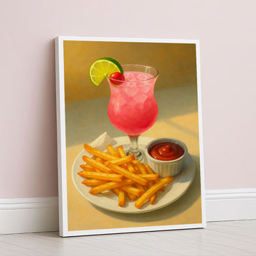 Vibrant Cocktail And Fries Realistic Canvas Wall Art