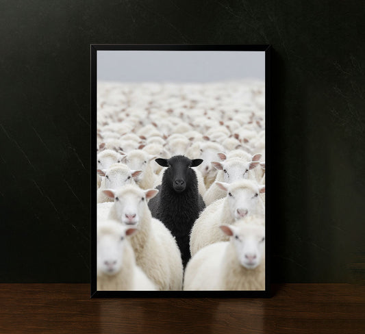 Striking Black Sheep Among White Flock Canvas Wall Art