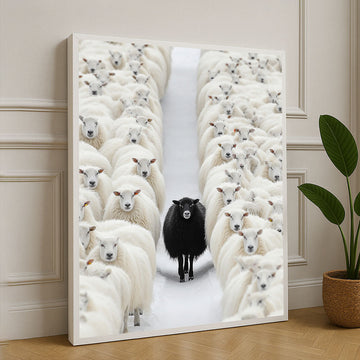 Striking Black Sheep Among White Flock Canvas Wall Art