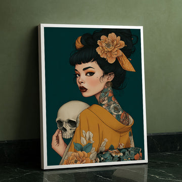 Enchanting Woman With Floral Tattoos Canvas Wall Art