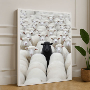 Unique Black Sheep Among White Flock Canvas Wall Art