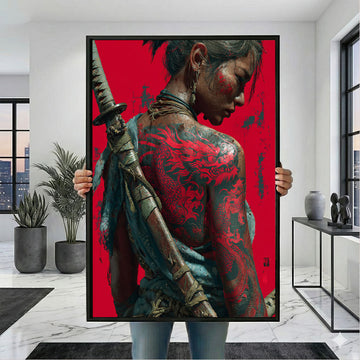Enchanting Samurai Woman With Dragon Tattoo Canvas Wall Art
