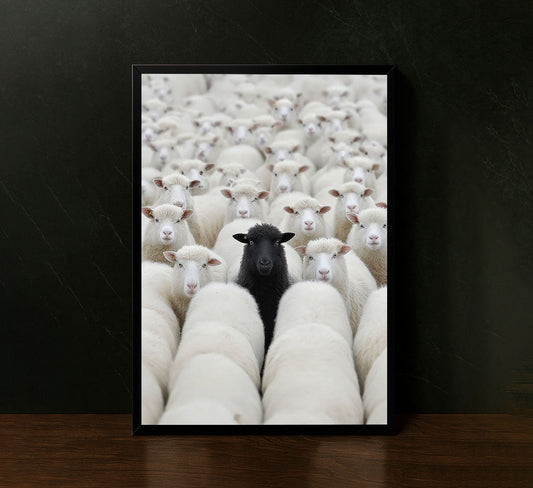 Unique Black Sheep Among White Flock Canvas Wall Art